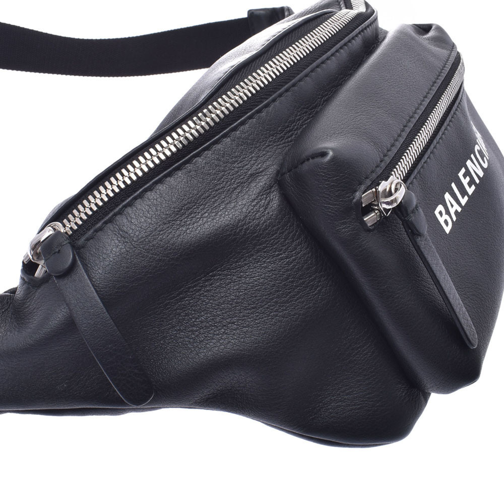 BALENCIAGA Logo Belt Bag Body Crossbody Black White Leather Waist - Picture 7 of 11